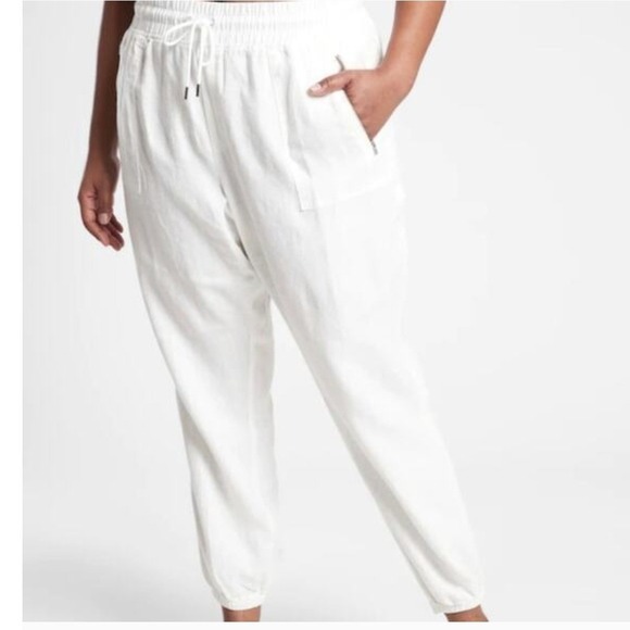 Athleta Pants - Athleta‎ Cabo Linen Jogger Pants White Lightweight Zip Pockets Size 26